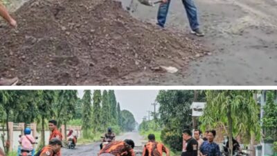 Junaidi dan PP Desa Tanjung Selamat Perbaiki Jalan