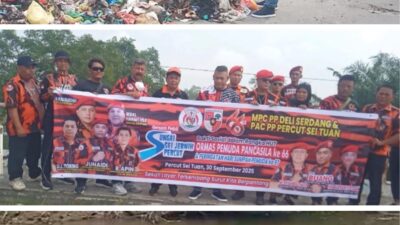 Dipimpin Junaidi, Pemuda Pancasila Deliserdang Bersihkan Sungai di Desa Saentis