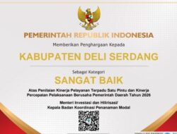 Menteri Investasi dan Hilirisasi Tetapkan Kinerja Perizinan Deli Serdang Sangat Baik, Nilai Tembus 91,728